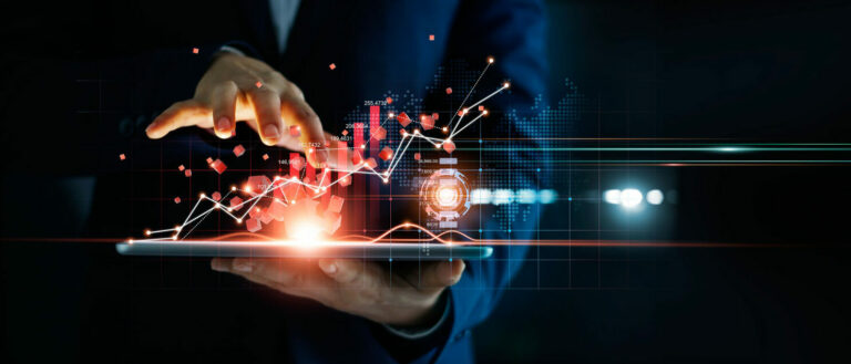 Hologram mit Ipad und Statistiken